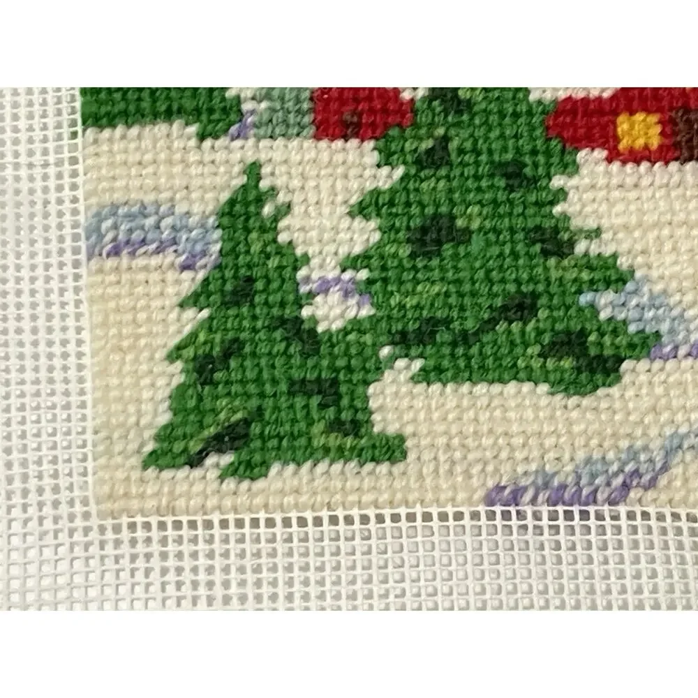 Winter Farmhouse Wintery Needlepoint Scene Beautifully Finished NEEDS FRAME!